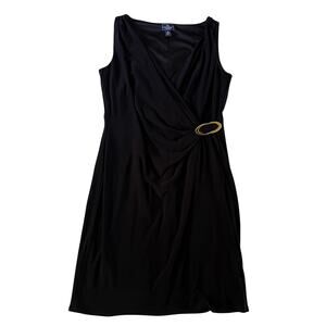 NWT Black Gathered Waist Sleeveless Dress Plus Sz 16 Stretch Slinky Work Office